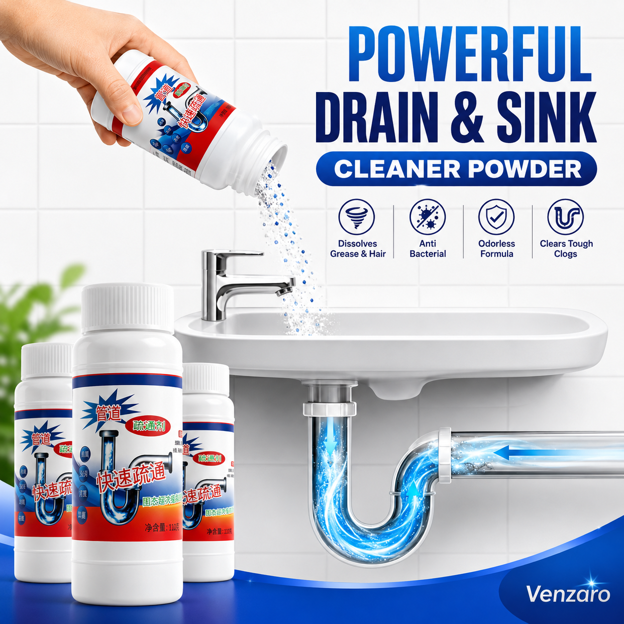 POWERFUL DRAIN & SINK CLEANER POWDER (PACK OF 4)