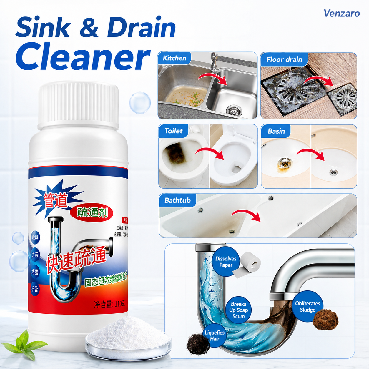 POWERFUL DRAIN & SINK CLEANER POWDER (PACK OF 4)