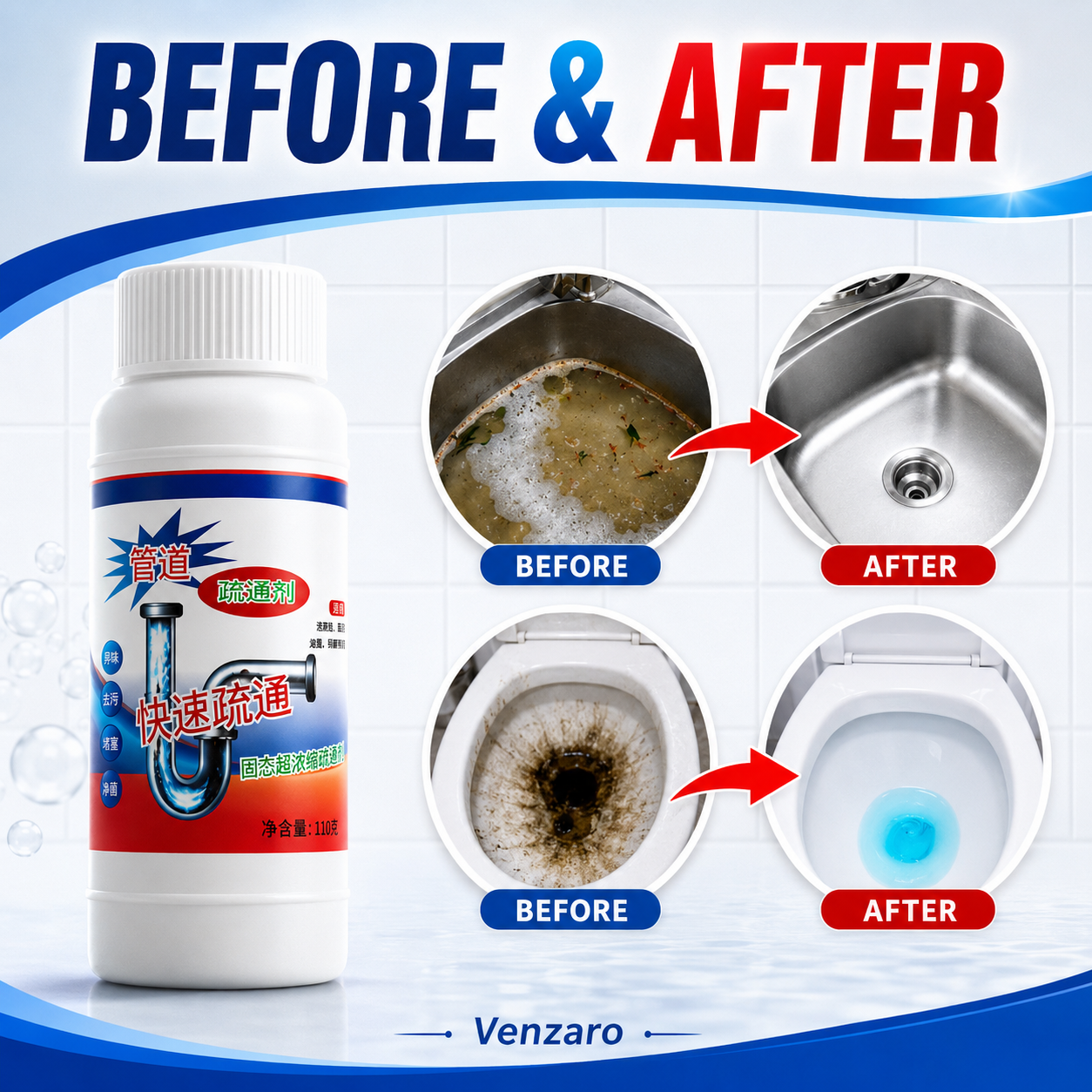 POWERFUL DRAIN & SINK CLEANER POWDER (PACK OF 4)