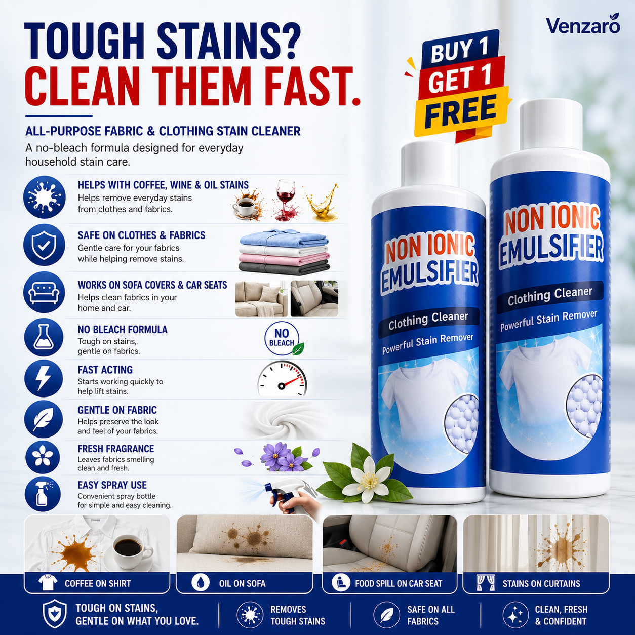 All-Purpose Clothing Stain Cleaner – Removes Coffee, Wine & Oil Stains in Seconds! BUY 1 GET 1 FREE
